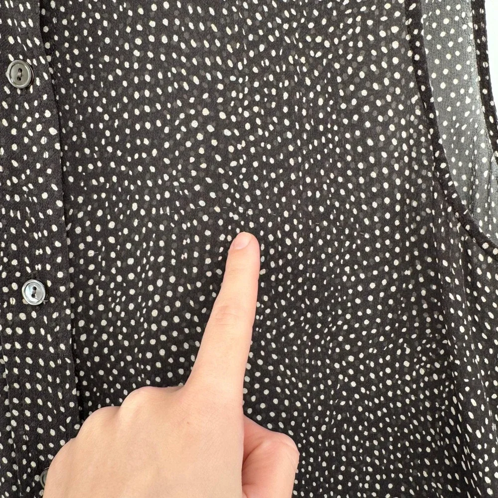 Calvin Klein Brown Polka Dot Sleeveless Sheer Silk Button Front‎ Blouse Sz 14 - Picture 6 of 11